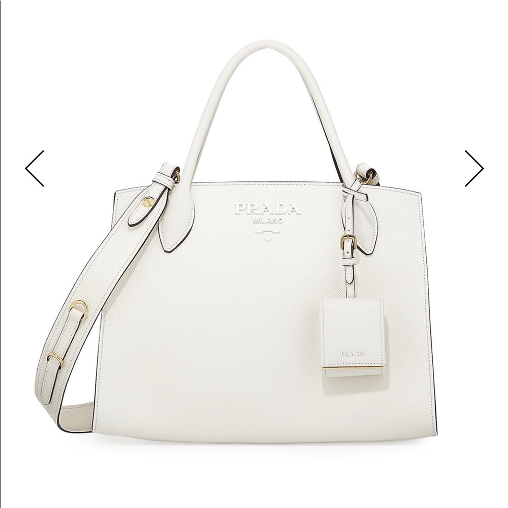 WHITE LARGE MONOCHROME PRADA TOTE